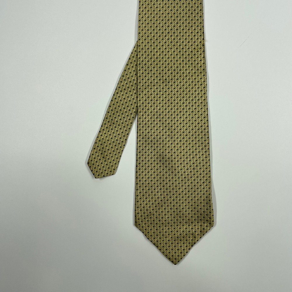 Louis Feraud Gold Navy Geometric Silk Necktie Mens One Size